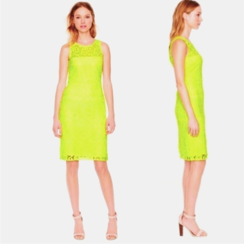 EUC J. Crew Collection neon yellow Venetian lace sleeveless dress. Size 4.